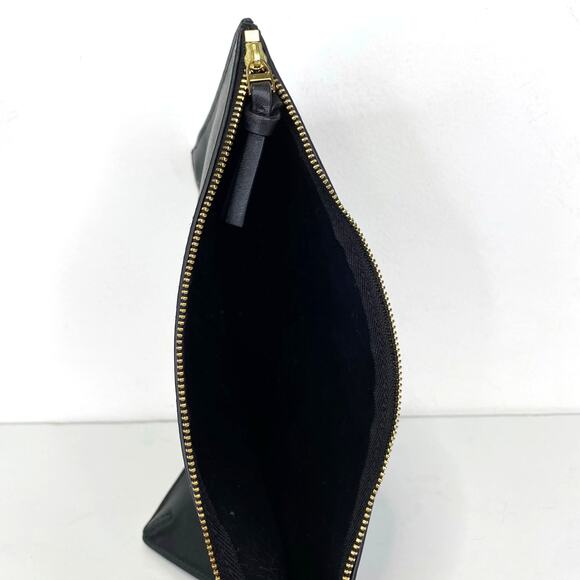 Tory Burch Black Leather Zip Pouchette Flat Makeup Essentials Designer Pouch - Picture 4 of 5